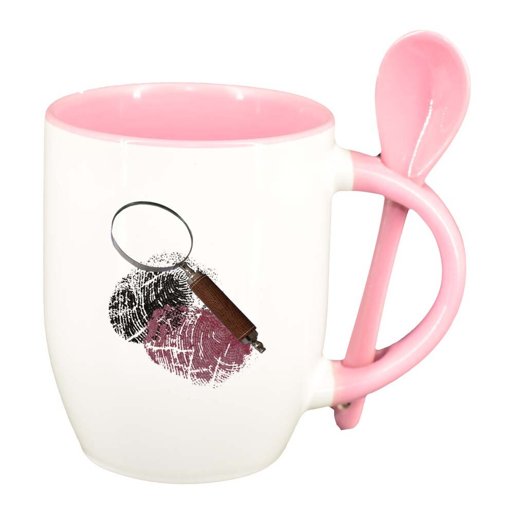 Cana Detective cu lingurita, interior roz, 330ml, D243