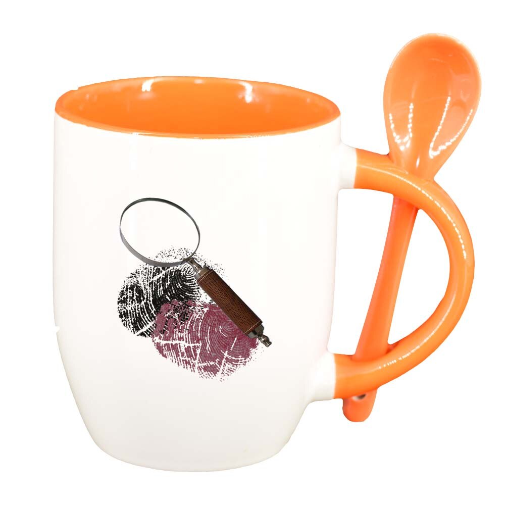 Cana Detective cu lingurita, interior portocaliu, 330ml, D243