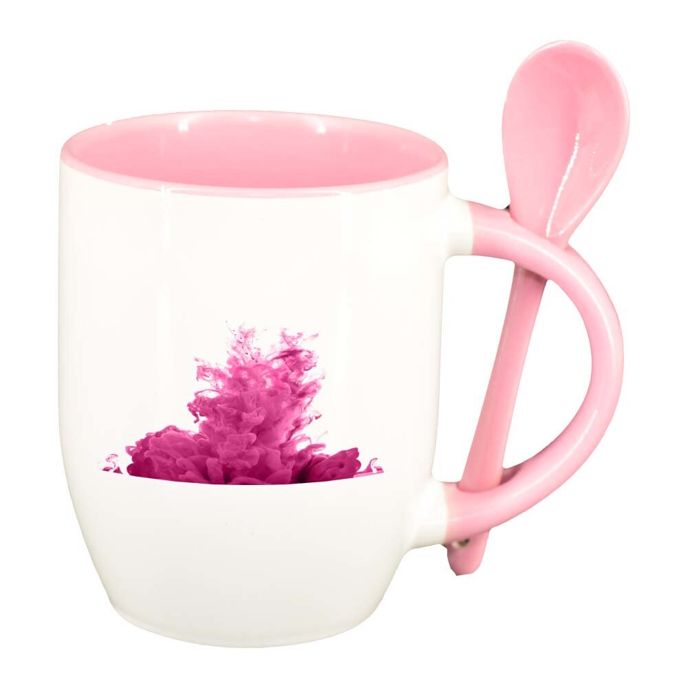 Cana Colour cu lingurita, interior roz, 330ml, D267