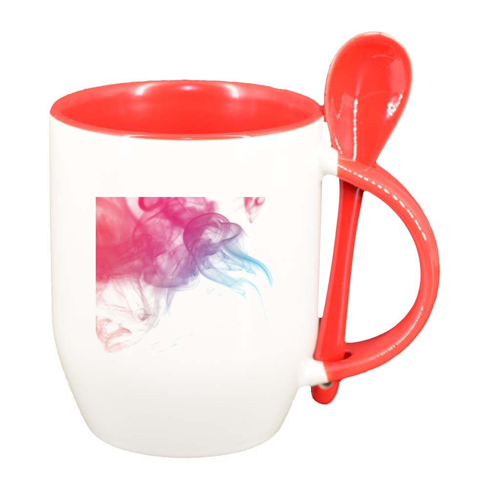 Cana Colour cu lingurita, interior rosu, 330ml, D266