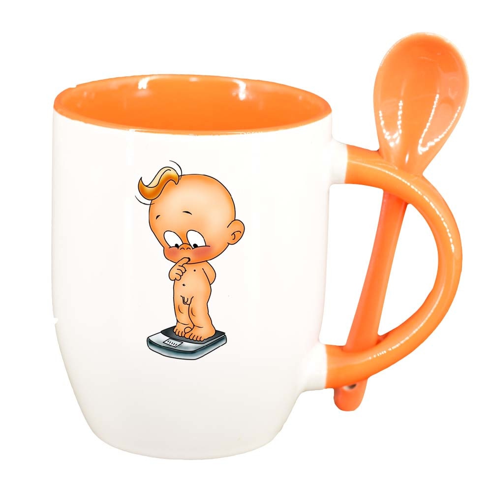 Cana Baby cu lingurita, interior portocaliu, 330ml, D268