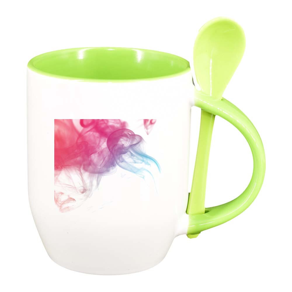 Cana Colour cu lingurita, interior verde deschis, 330ml, D266