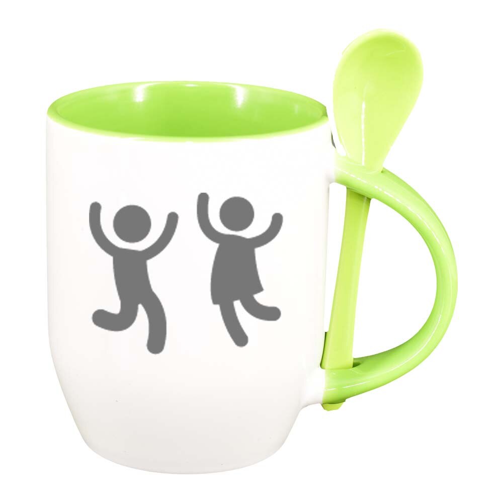 Cana Figure cu lingurita, interior verde deschis, 330ml, D264