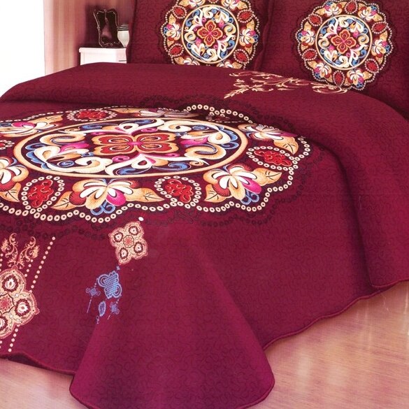Cuvertura de pat matlasata pentru 2 persoane, 3 piese, bumbac, multicolor model Vika935