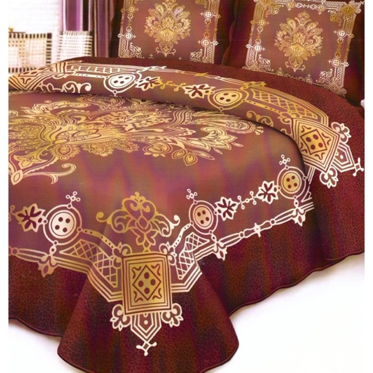 Cuvertura de pat dubla matlasata pentru 2 persoane, 3 piese, bumbac, maro model JN974