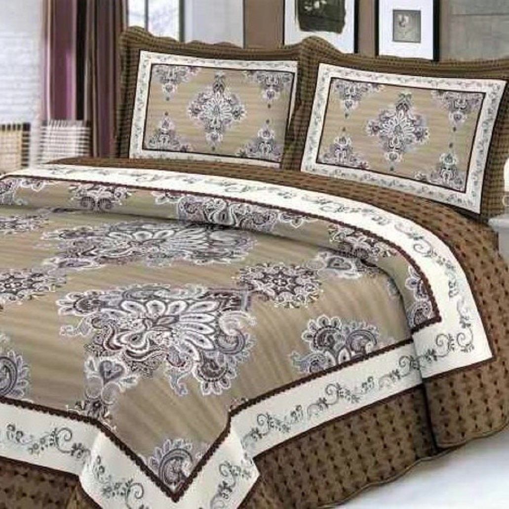 Cuvertura de pat matlasata pentru 2 persoane, 3 piese, bumbac, multicolor model Vika940