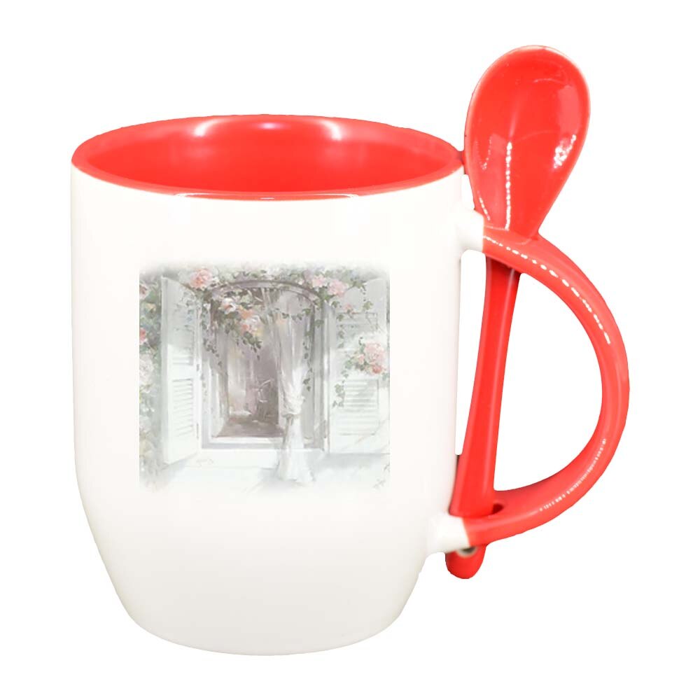 Cana Picture cu lingurita, interior rosu, 330ml, D252