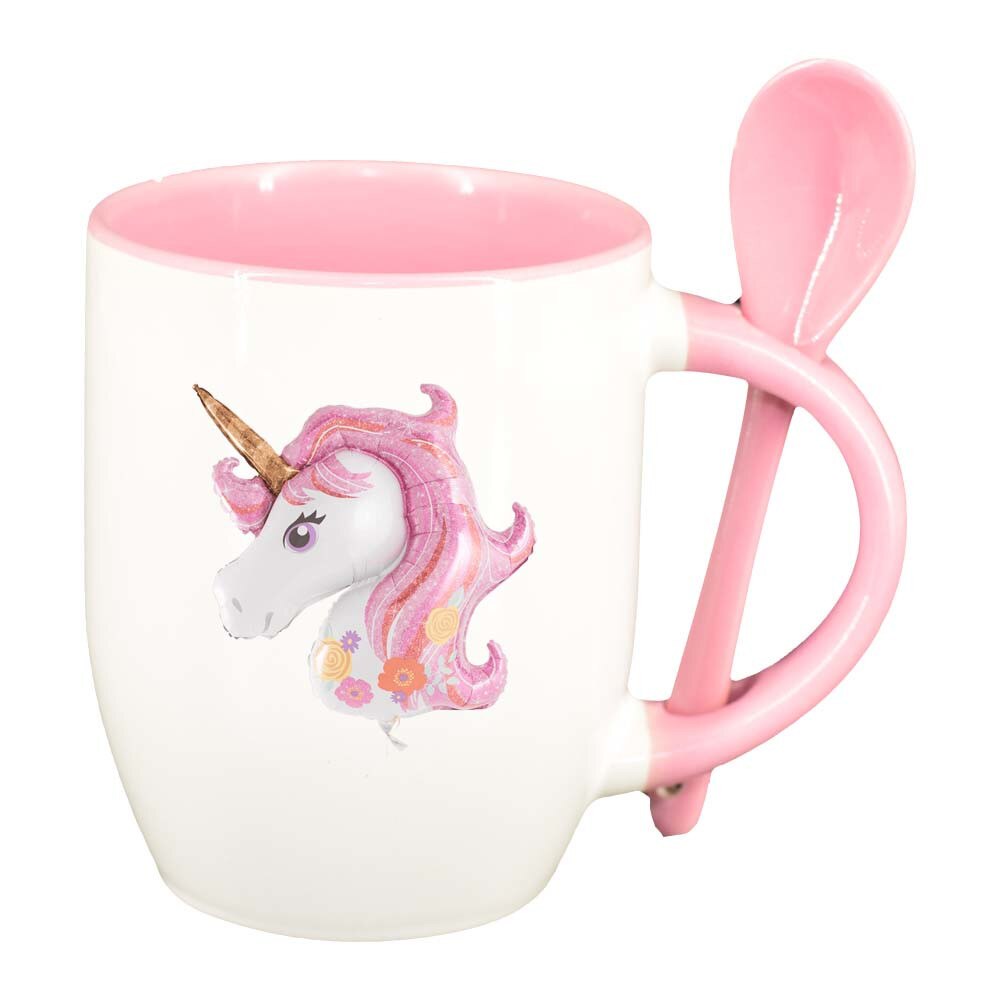 Cana Pony cu lingurita, interior roz, 330ml, D255