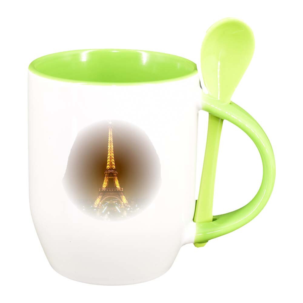 Cana Picture cu lingurita, interior verde deschis, 330ml, D253