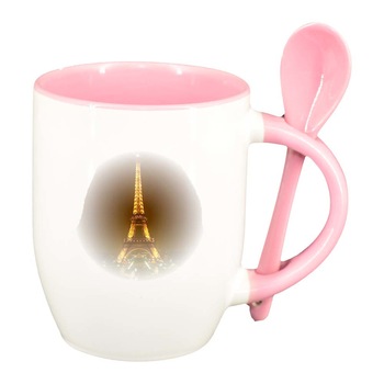 Cana Picture cu lingurita, interior roz, 330ml, D253 Cana Picture cu lingurita, interior roz, 330ml, D253