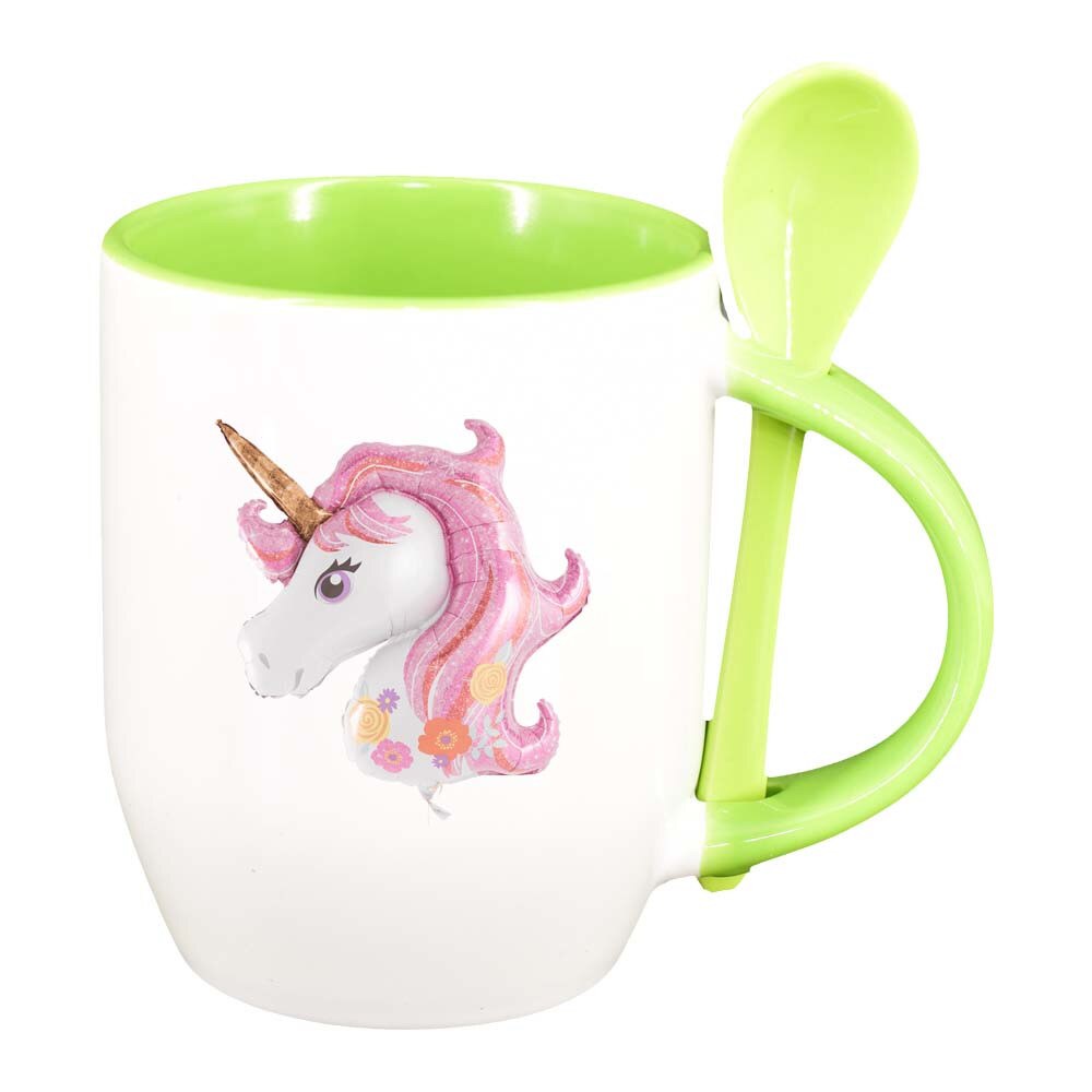 Cana Pony cu lingurita, interior verde deschis, 330ml, D255