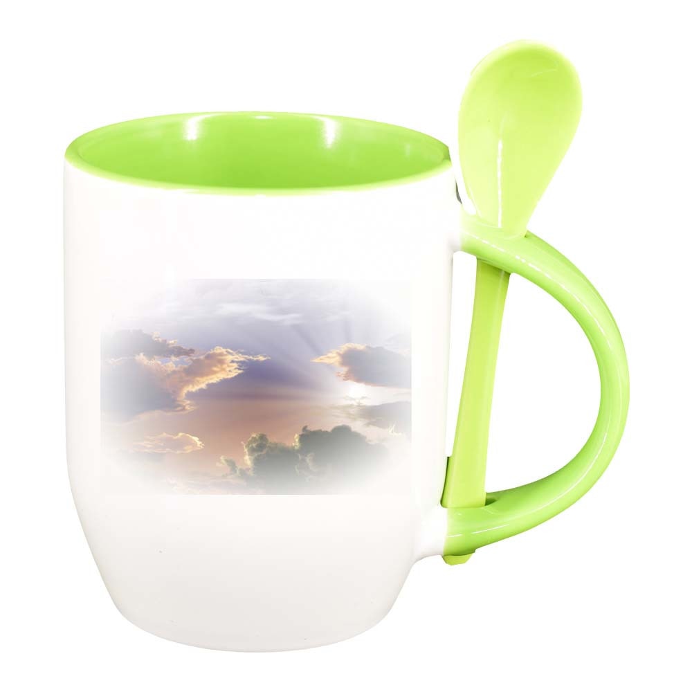 Cana Picture cu lingurita, interior verde deschis, 330ml, D256