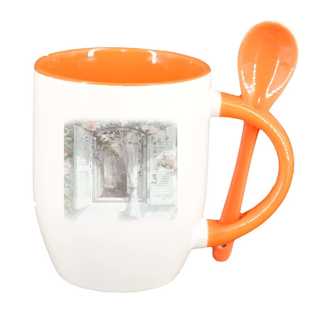 Cana Picture cu lingurita, interior portocaliu, 330ml, D252