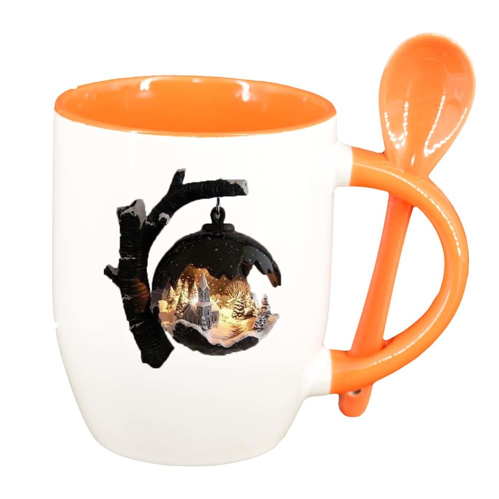 Cana Iarna cu lingurita, interior portocaliu, 330ml, D251