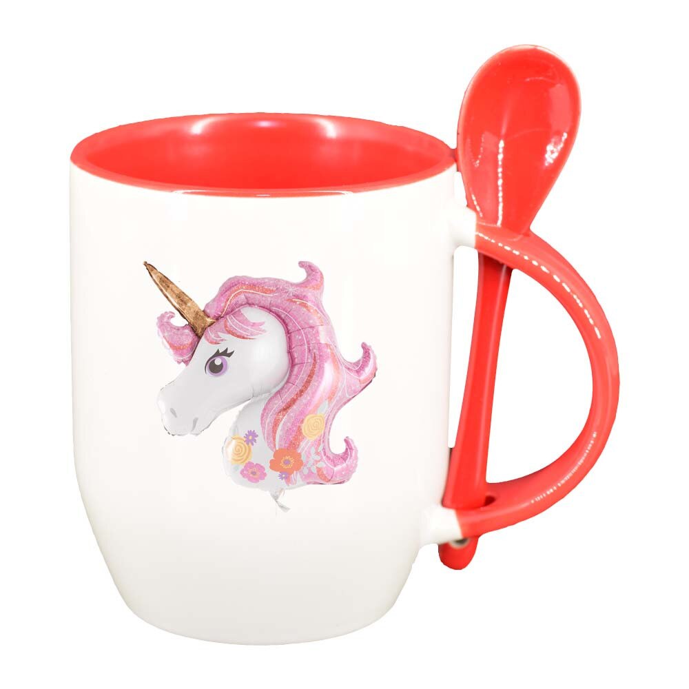 Cana Pony cu lingurita, interior rosu, 330ml, D255