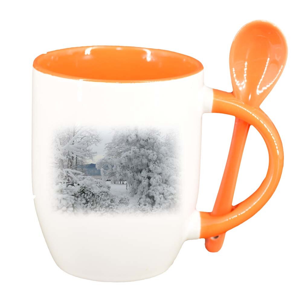 Cana Picture cu lingurita, interior portocaliu, 330ml, D257