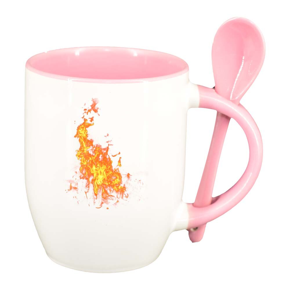Cana Fire cu lingurita, interior roz, 330ml, D258