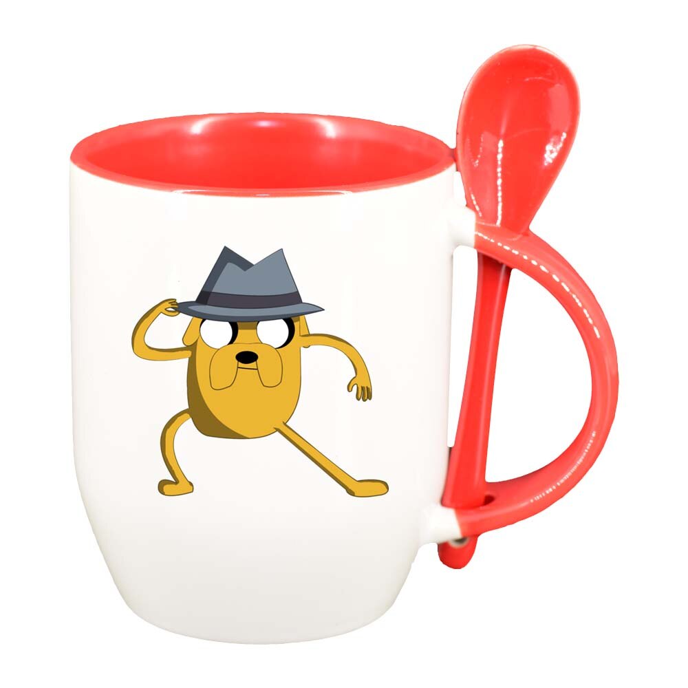 Cana Cartoon cu lingurita, interior rosu, 330ml, D262