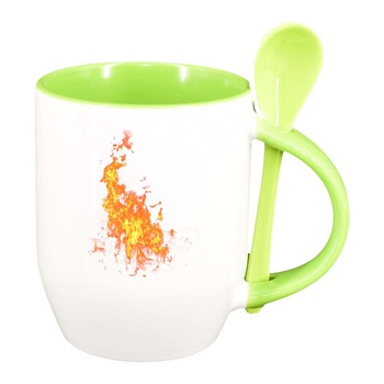 Cana Fire cu lingurita, interior verde deschis, 330ml, D258 Cana Fire cu lingurita, interior verde deschis, 330ml, D258