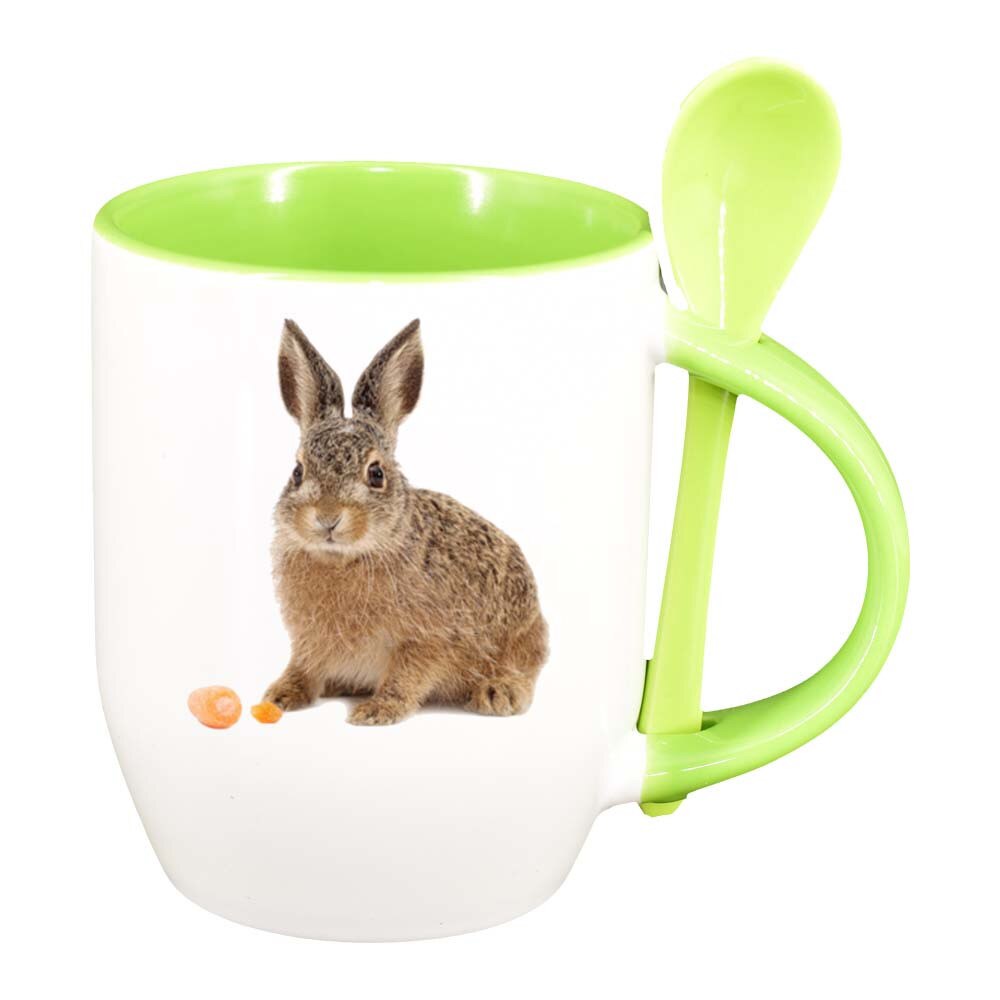 Cana Bunny cu lingurita, interior verde deschis, 330ml, D259