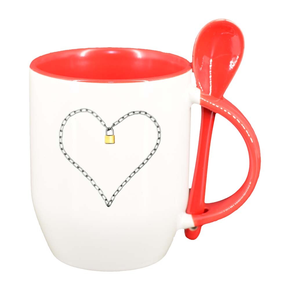 Cana Inima cu lingurita, interior rosu, 330ml, D263