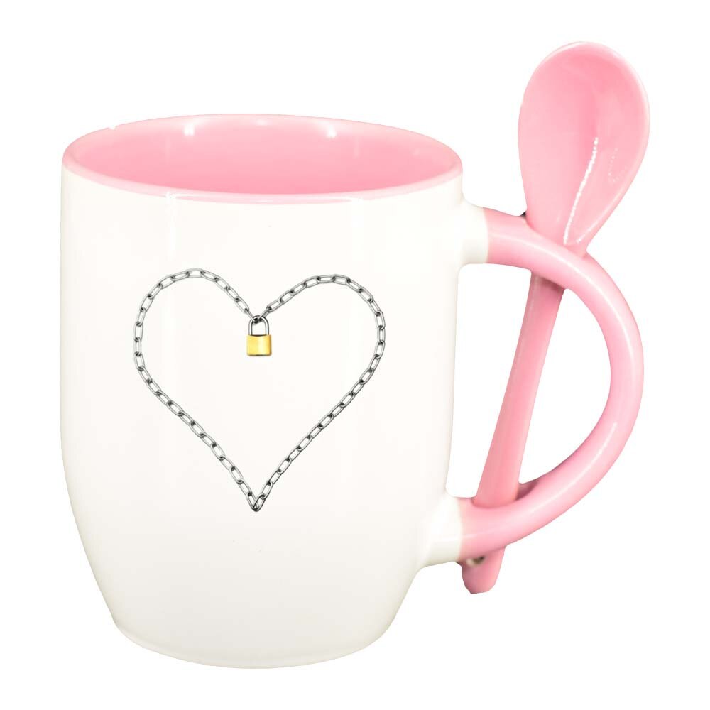 Cana Inima cu lingurita, interior roz, 330ml, D263