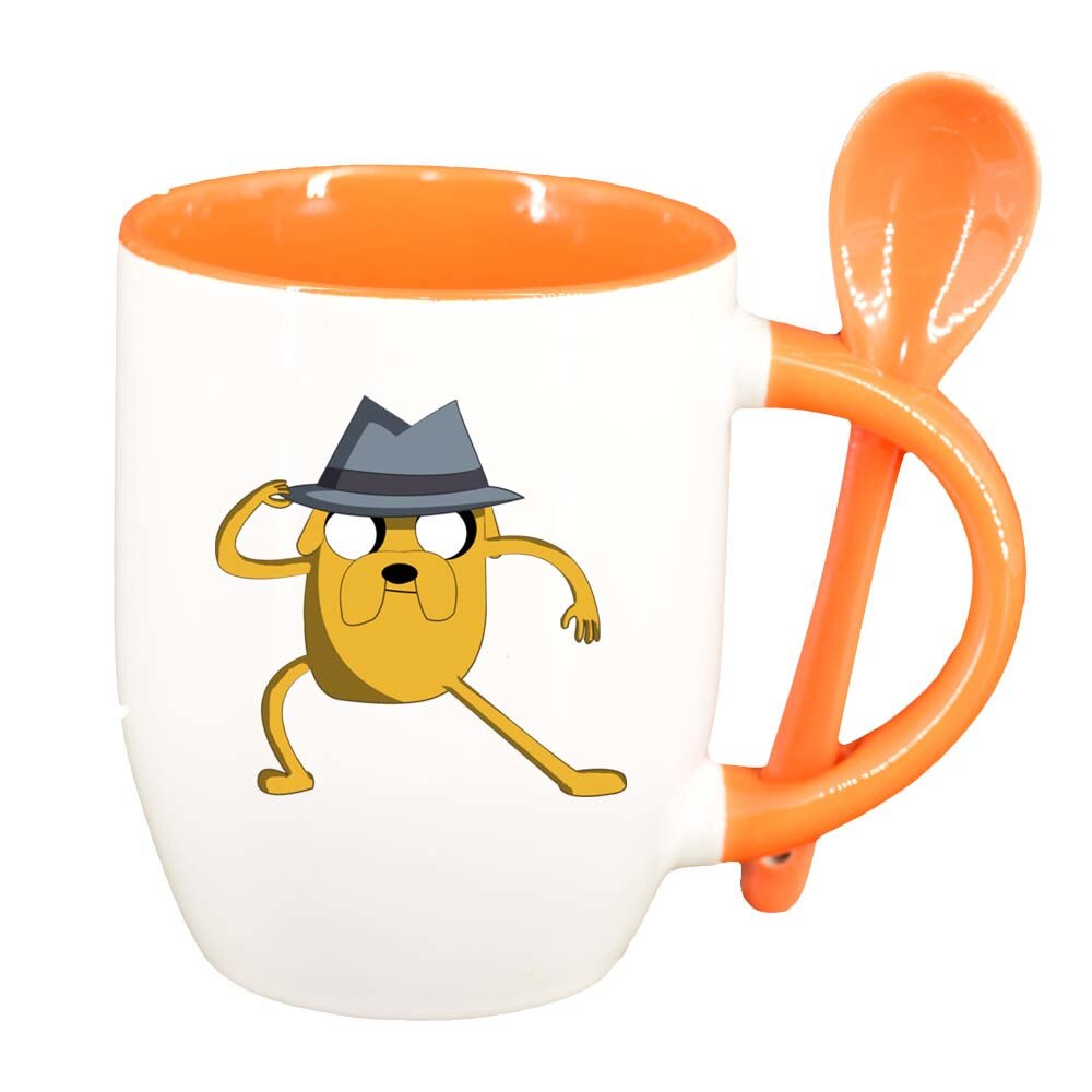 Cana Cartoon cu lingurita, interior portocaliu, 330ml, D262