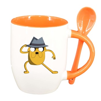 Cana Cartoon cu lingurita, interior portocaliu, 330ml, D262 Cana Cartoon cu lingurita, interior portocaliu, 330ml, D262