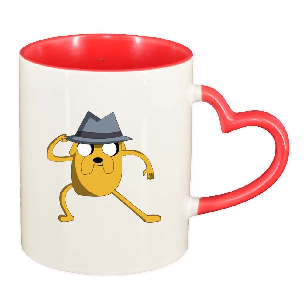 Cana Cartoon, interior rosu, maner inima, 330ml, D262