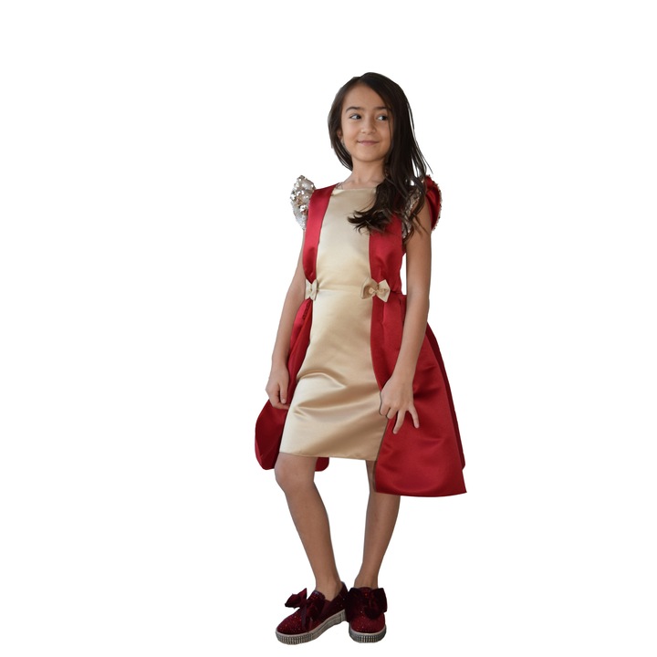 Rochie fete rosie Belle, NOAR Kids, tafta si bumbac