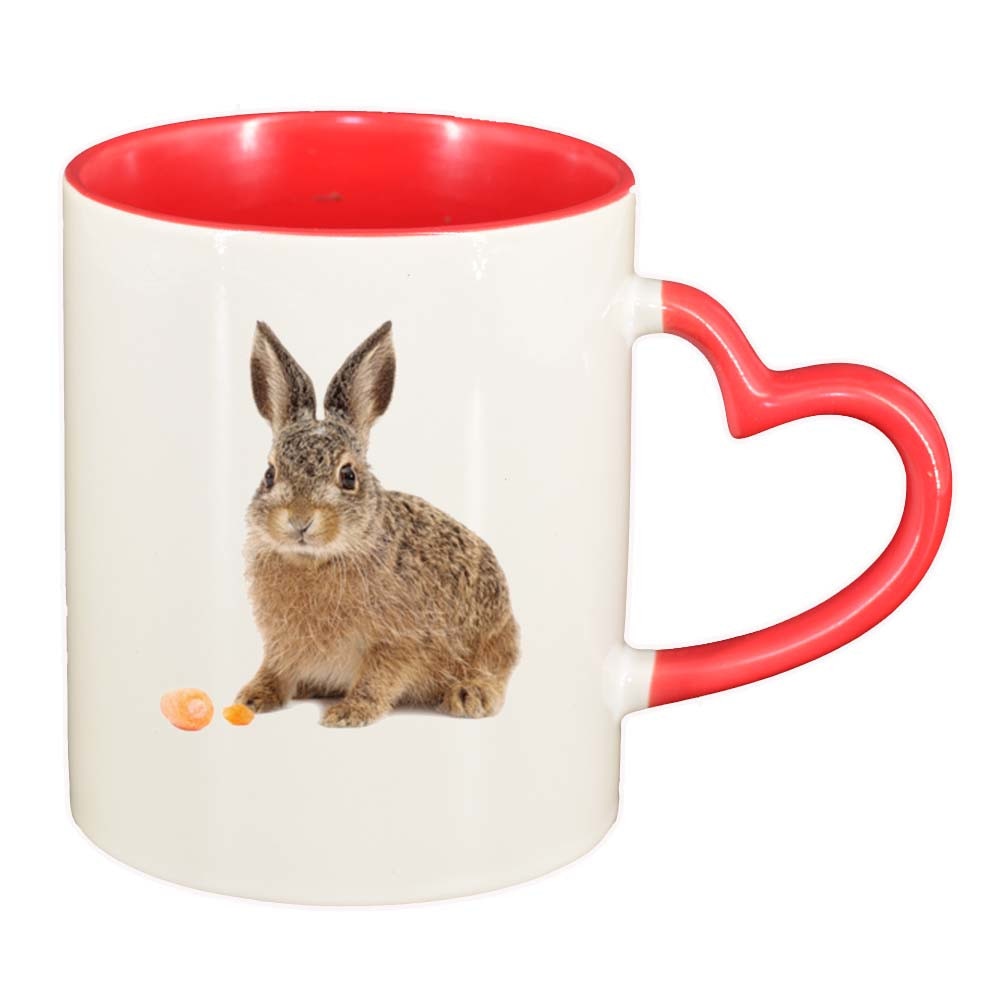 Cana Bunny, interior rosu, maner inima, 330ml, D259