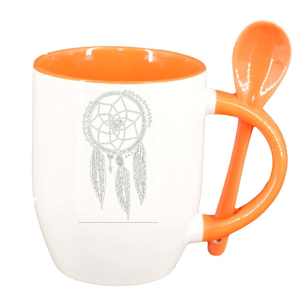 Cana Dream Catcher cu lingurita, interior portocaliu, 330ml, D261