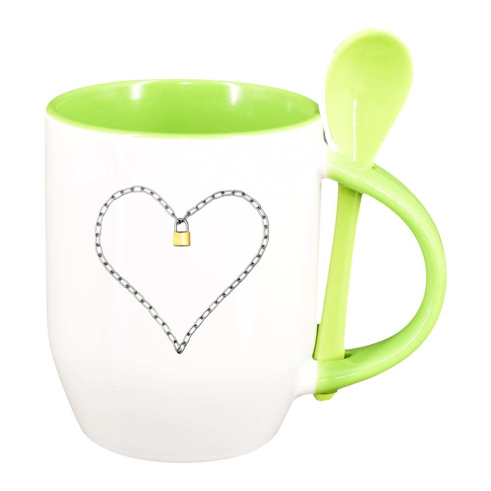 Cana Inima cu lingurita, interior verde deschis, 330ml, D263
