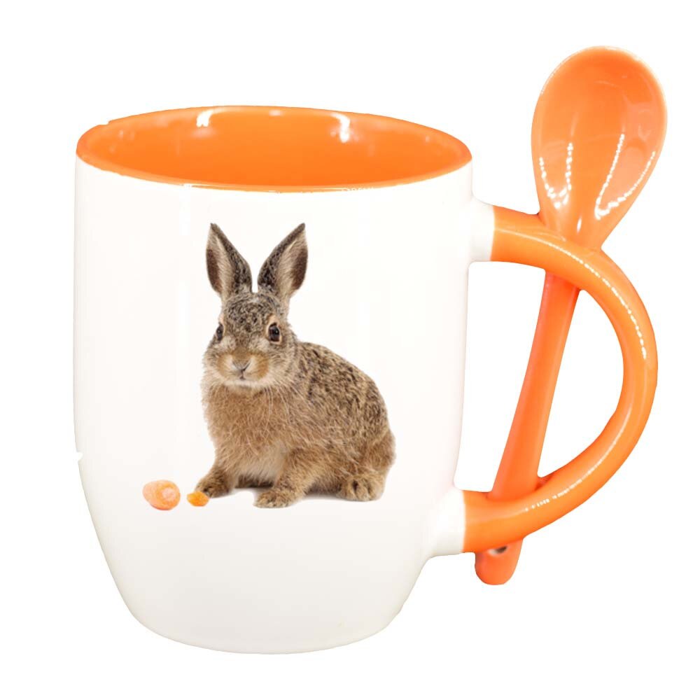 Cana Bunny cu lingurita, interior portocaliu, 330ml, D259