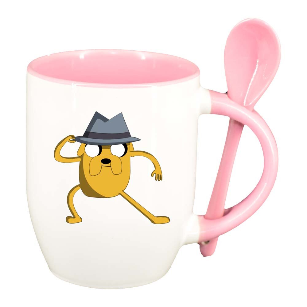 Cana Cartoon cu lingurita, interior roz, 330ml, D262