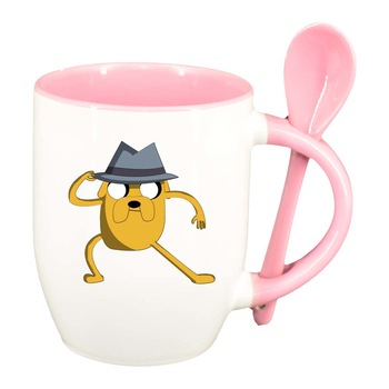 Cana Cartoon cu lingurita, interior roz, 330ml, D262 Cana Cartoon cu lingurita, interior roz, 330ml, D262