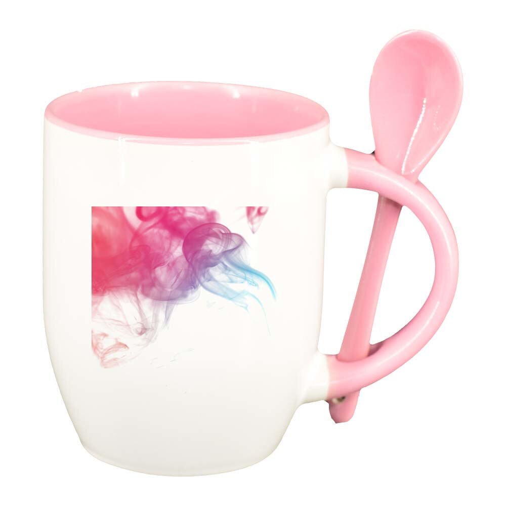 Cana Colour cu lingurita, interior roz, 330ml, D266