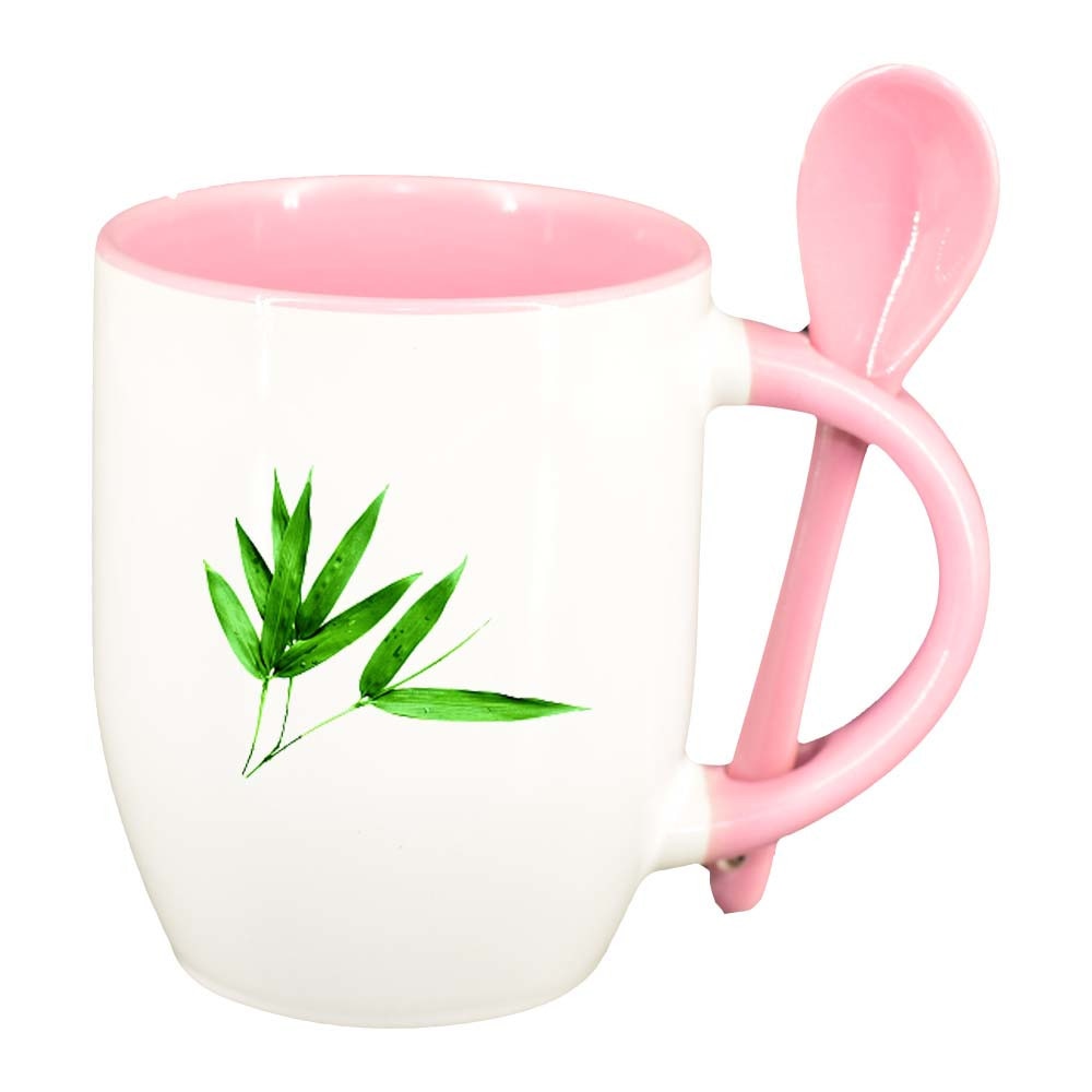 Cana Leaves cu lingurita, interior roz, 330ml, D265