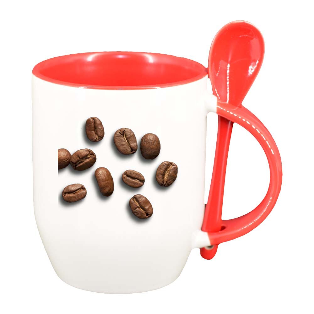 Cana Caffee Beans cu lingurita, interior rosu, 330ml, D270