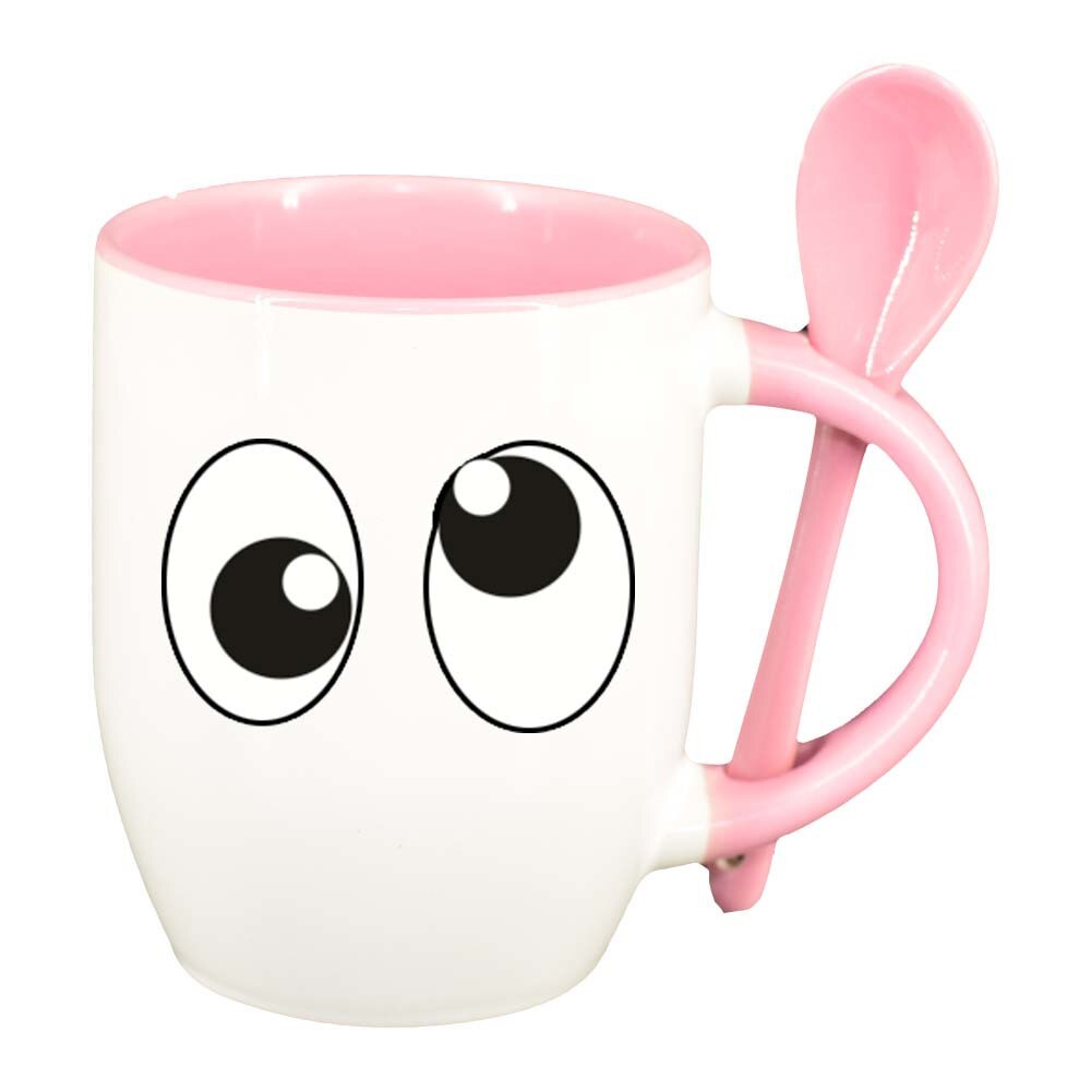Cana Eyes cu lingurita, interior roz, 330ml, D269