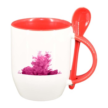 Cana Colour cu lingurita, interior rosu, 330ml, D267 Cana Colour cu lingurita, interior rosu, 330ml, D267