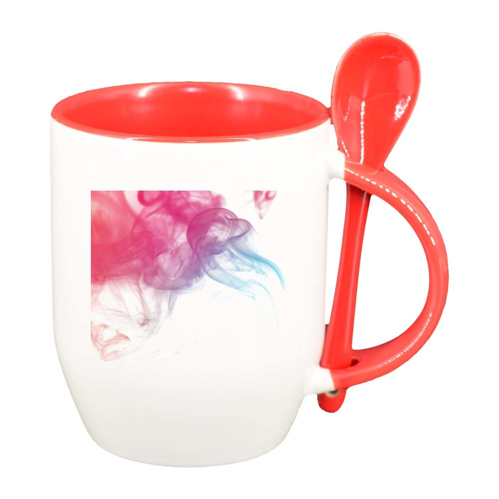 Cana Colour cu lingurita, interior rosu, 330ml, D273