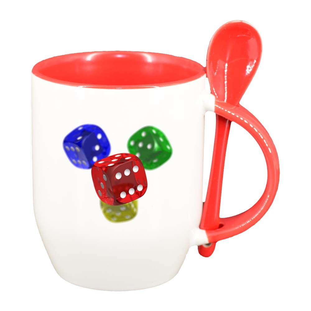 Cana Dice cu lingurita, interior rosu, 330ml, D278