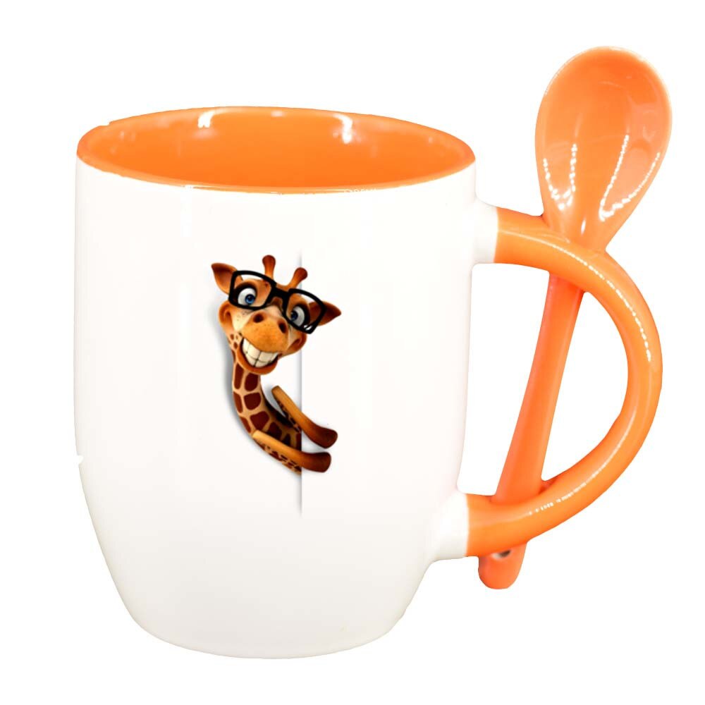 Cana Girafa cu lingurita, interior portocaliu, 330ml, D275