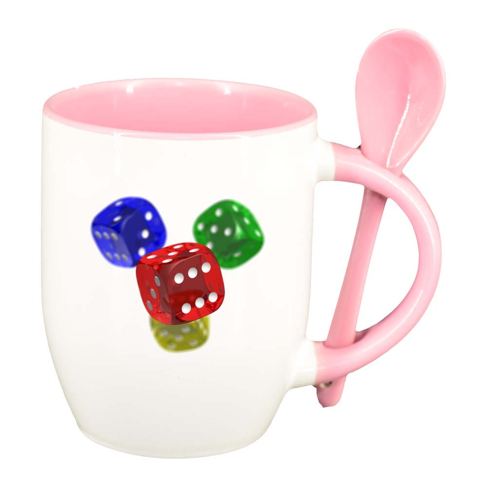 Cana Dice cu lingurita, interior roz, 330ml, D278