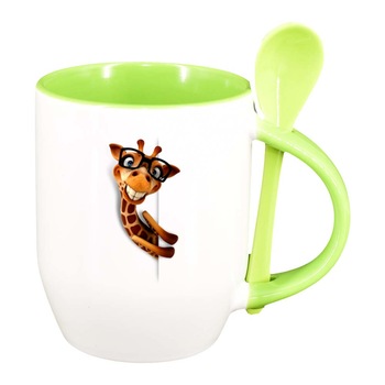 Cana Girafa cu lingurita, interior verde deschis, 330ml, D275 Cana Girafa cu lingurita, interior verde deschis, 330ml, D275