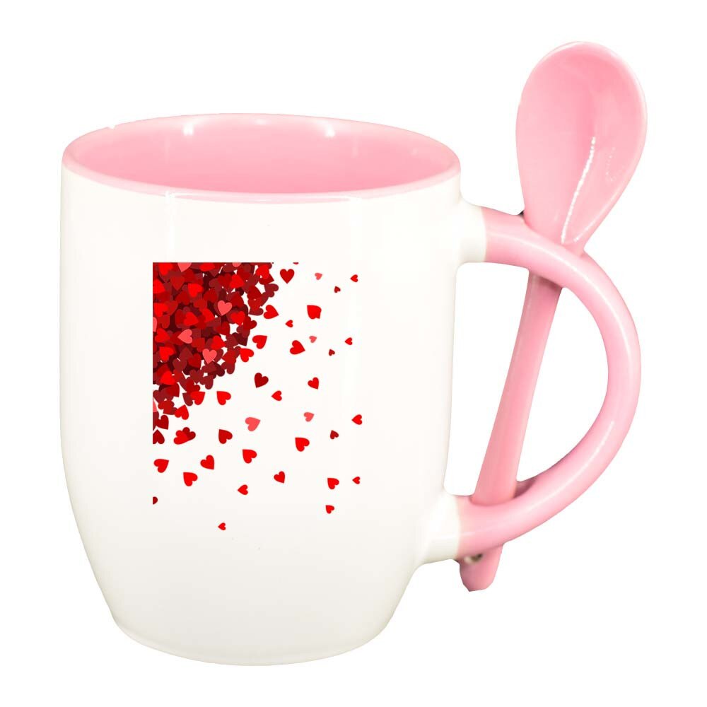 Cana Lovely cu lingurita, interior roz, 330ml, D277