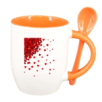 Cana Lovely cu lingurita, interior portocaliu, 330ml, D277 Cana Lovely cu lingurita, interior portocaliu, 330ml, D277