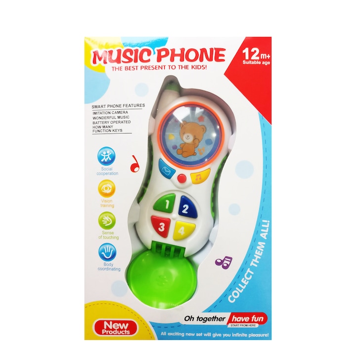 BV Interaktív, oktató telefon gyerekeknek, különböző dalokat sugárzó gombokkal, 4M