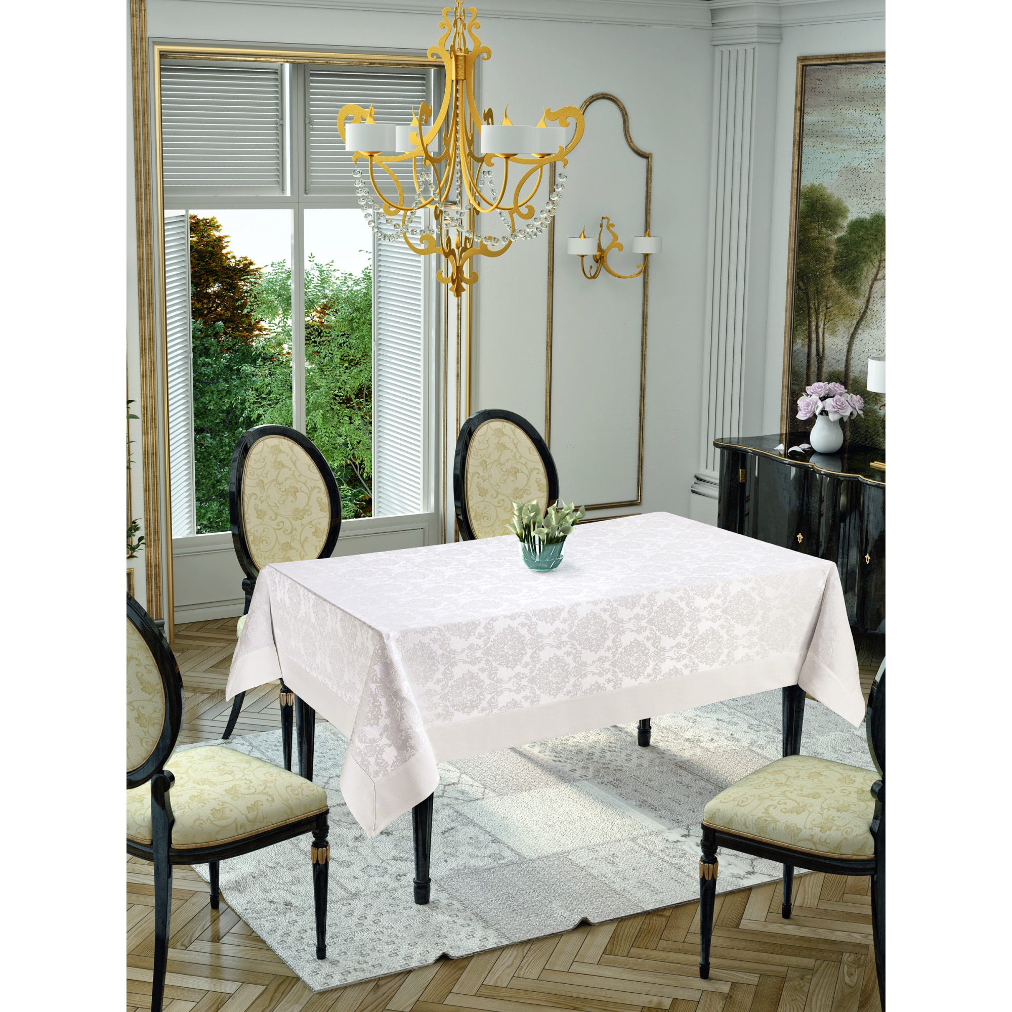 Fata de masa Valentini Bianco , alba, dimensiune 160x320cm, Neocotton